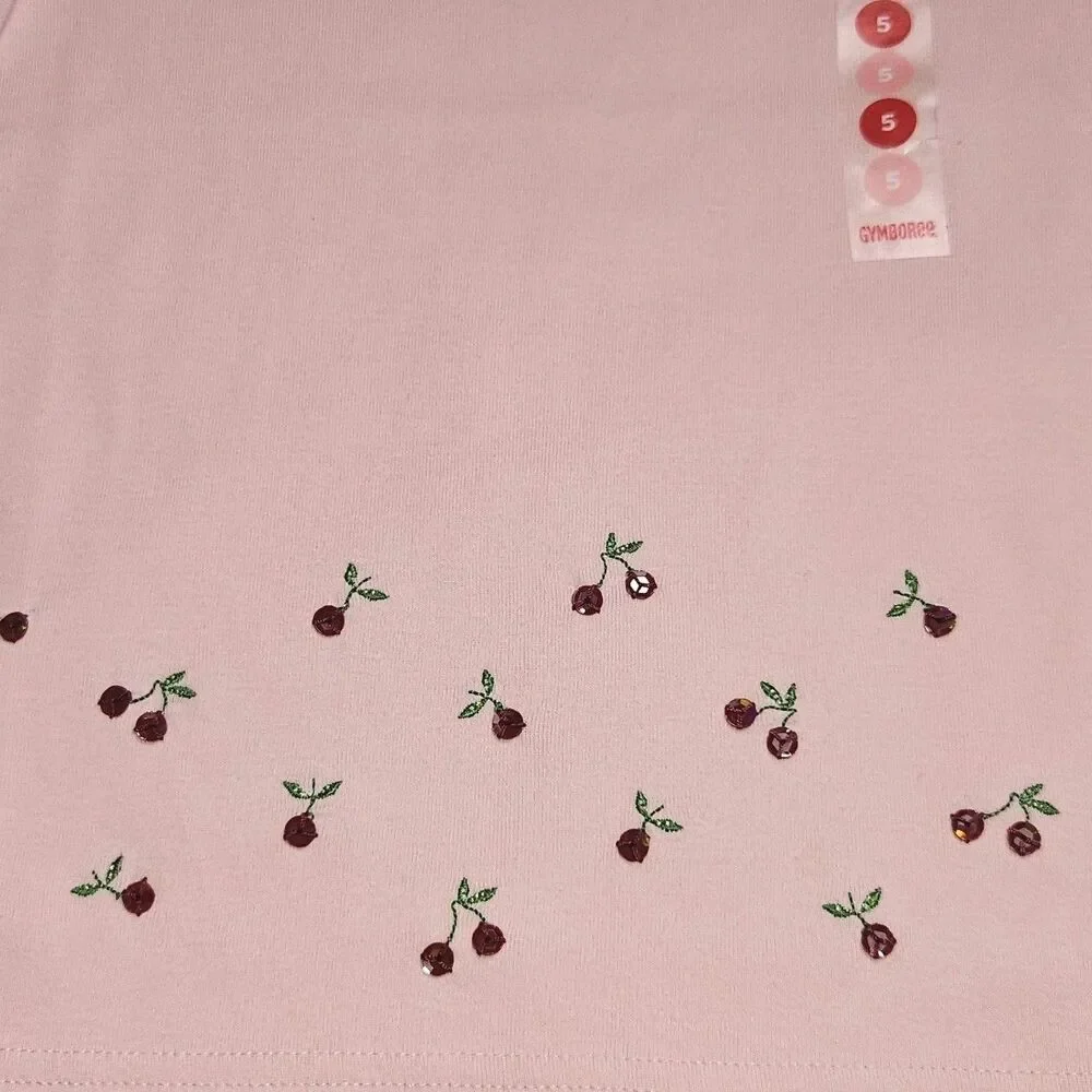 Vintage Gymboree Top Girls Size 5 Pink Cherry Pie Sequins T Shirt Y2K NWT